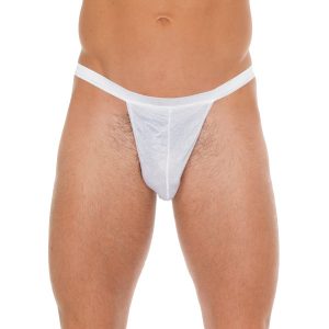 Mens White GString With White Pouch